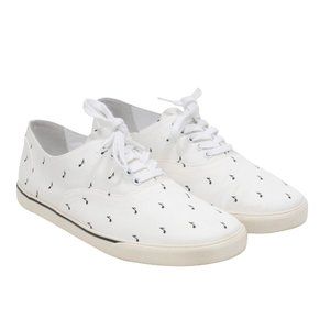 Celine Mens Music Note Sneakers 43 US10 White Black Low Top Lace Up Canvas Shoes